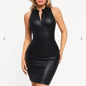 Popilush Black Zip Front Shapewear Mini Dress